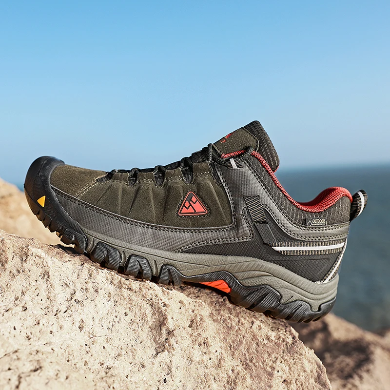 HIKEUP New Men Hiking Shoes High Quality Durable Leather Climbing Shoes Outdoor Walking Sneakers Rubber Sole Factory Outlet