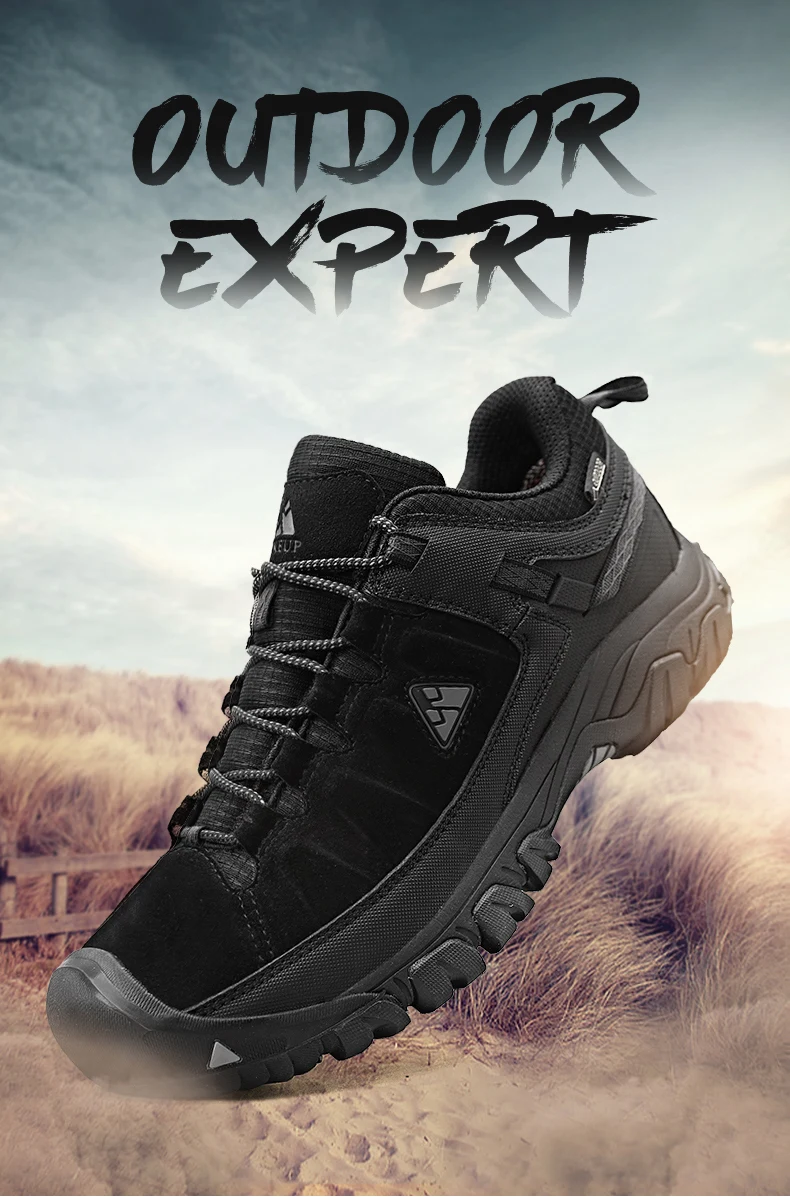 HIKEUP New Men Hiking Shoes High Quality Durable Leather Climbing Shoes Outdoor Walking Sneakers Rubber Sole Factory Outlet