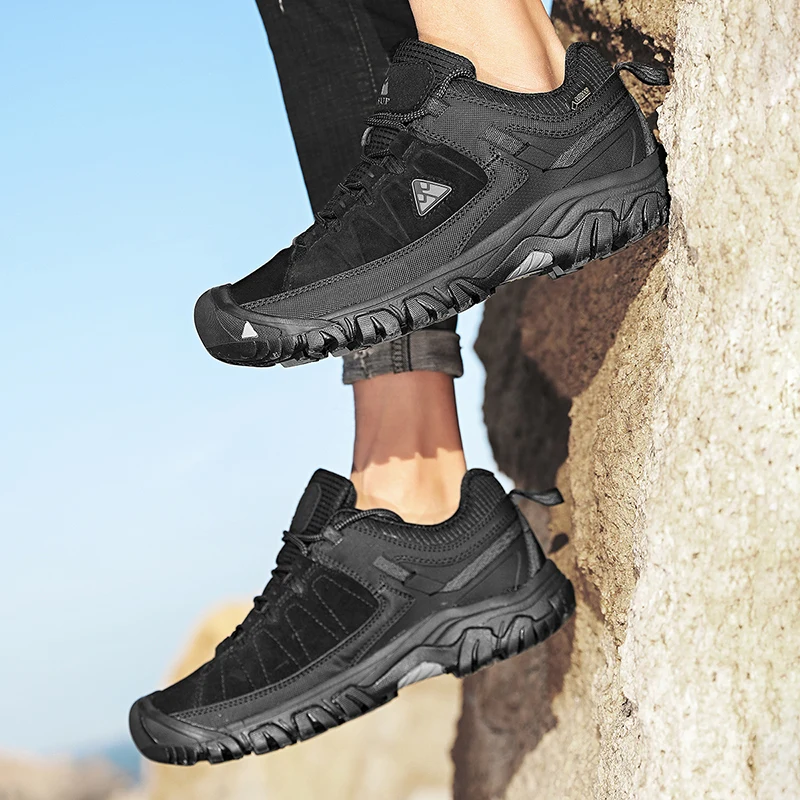 HIKEUP New Men Hiking Shoes High Quality Durable Leather Climbing Shoes Outdoor Walking Sneakers Rubber Sole Factory Outlet