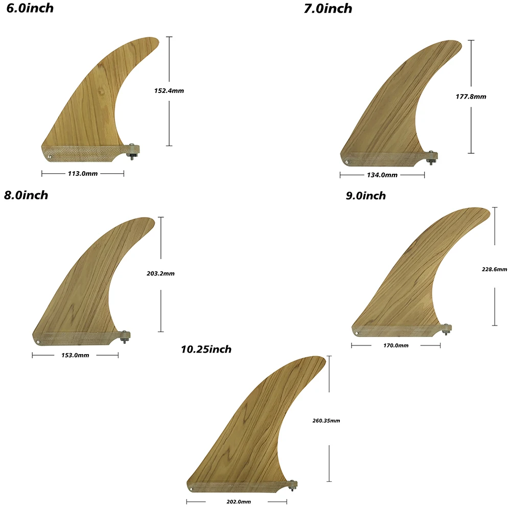 Bamboo Sup Board Fin 6-10.25inch Central Single Surfboard Fin Longboard Paddle Board Fibreglass Fin With Screw Stand Up Paddle
