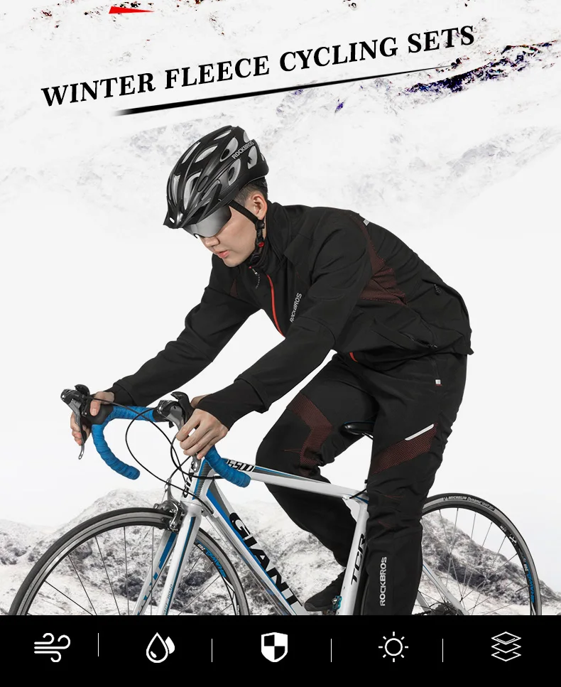 ROCKBROS Long sleeve Cycling Sets Winter Thermal Fleece Jersey Windproof Reflective Jacket Bicycle Sportswear Cycling Clothings