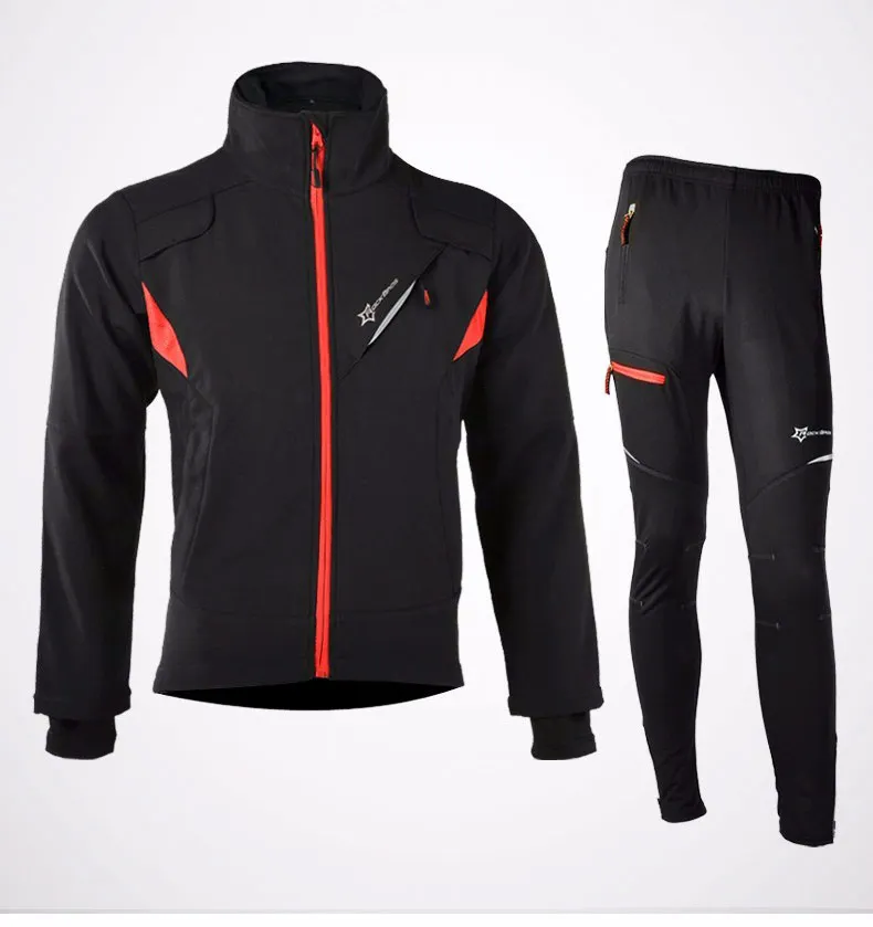 ROCKBROS Long sleeve Cycling Sets Winter Thermal Fleece Jersey Windproof Reflective Jacket Bicycle Sportswear Cycling Clothings