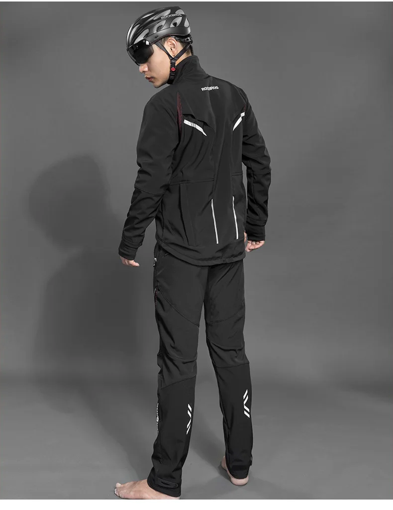 ROCKBROS Long sleeve Cycling Sets Winter Thermal Fleece Jersey Windproof Reflective Jacket Bicycle Sportswear Cycling Clothings