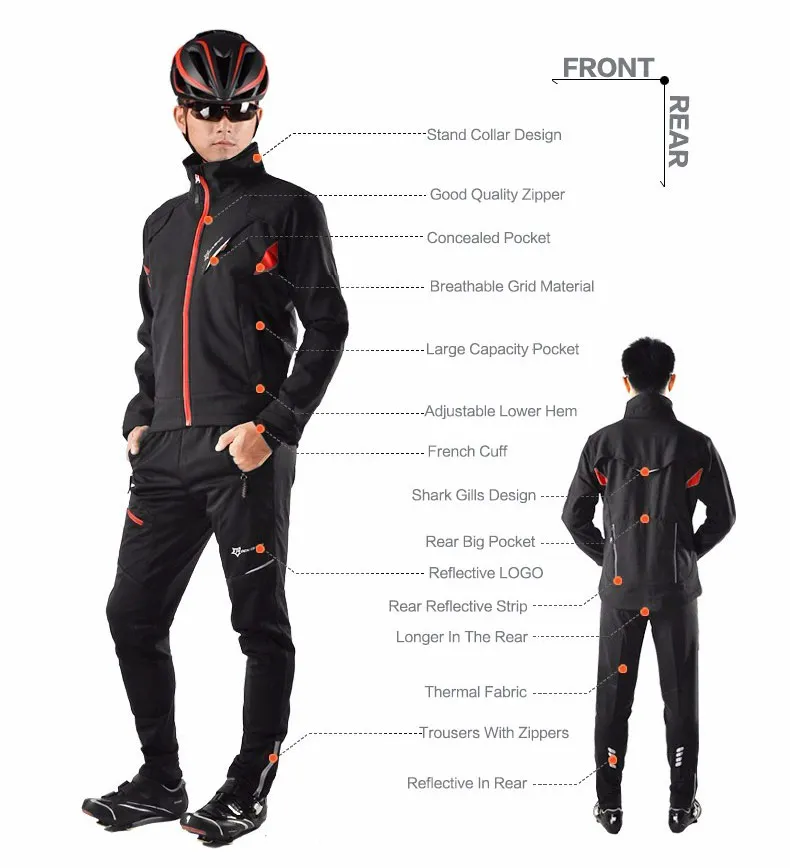 ROCKBROS Long sleeve Cycling Sets Winter Thermal Fleece Jersey Windproof Reflective Jacket Bicycle Sportswear Cycling Clothings
