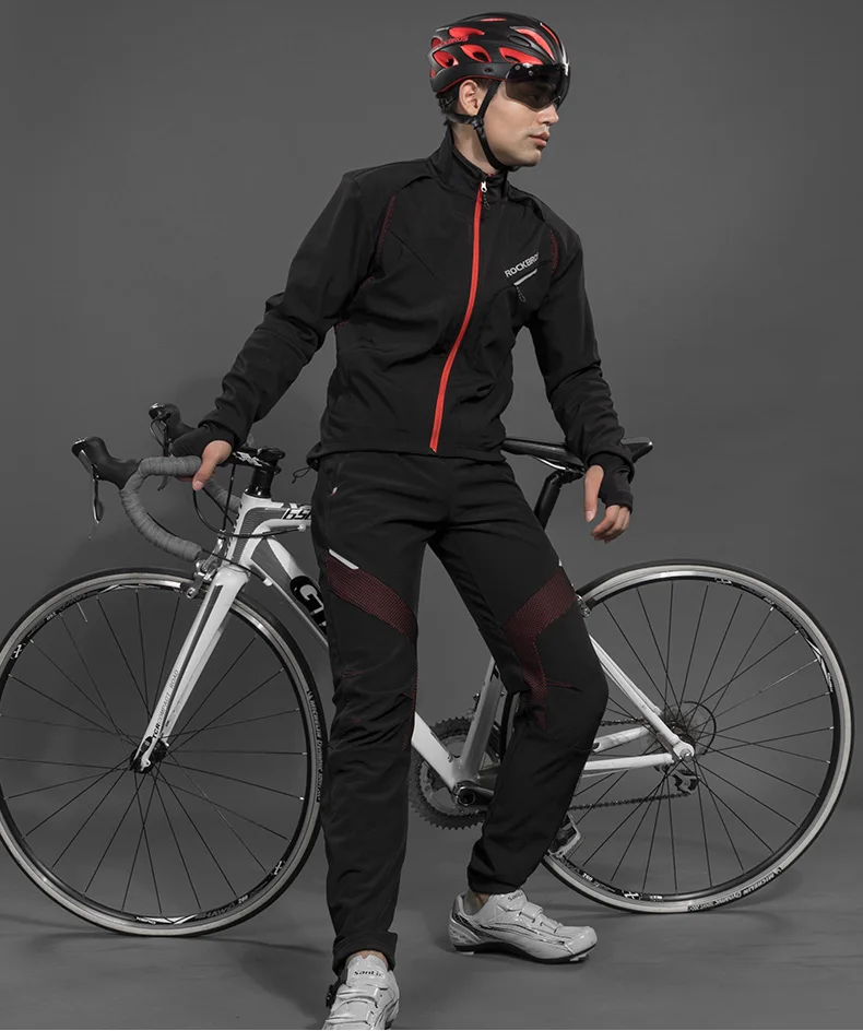ROCKBROS Long sleeve Cycling Sets Winter Thermal Fleece Jersey Windproof Reflective Jacket Bicycle Sportswear Cycling Clothings