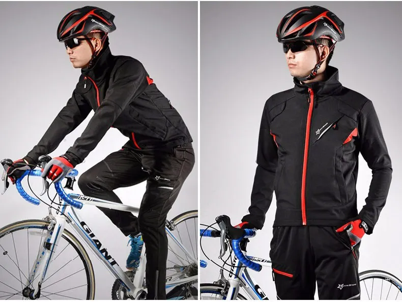 ROCKBROS Long sleeve Cycling Sets Winter Thermal Fleece Jersey Windproof Reflective Jacket Bicycle Sportswear Cycling Clothings