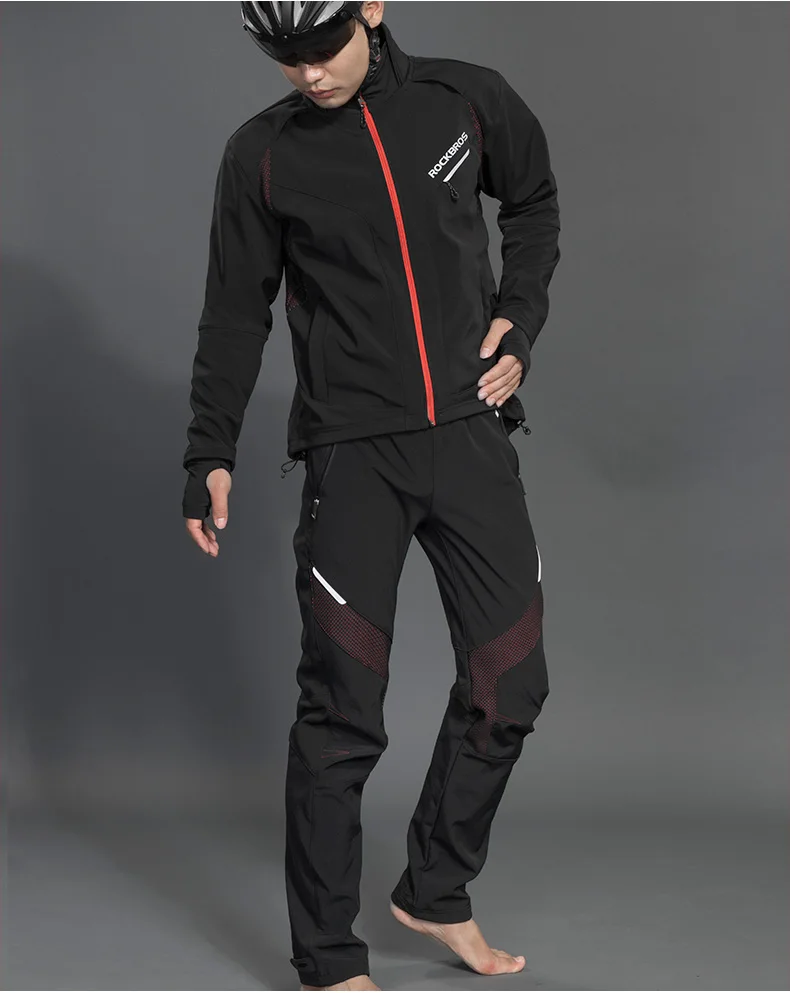 ROCKBROS Long sleeve Cycling Sets Winter Thermal Fleece Jersey Windproof Reflective Jacket Bicycle Sportswear Cycling Clothings