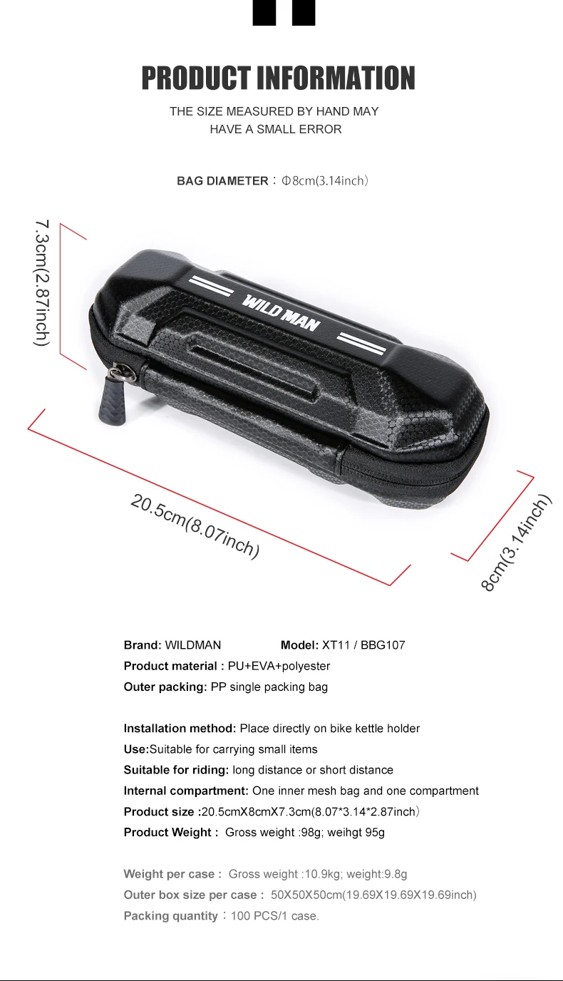 WILD MAN XT11 Bicycle Bottle Cage Tool Case PU EVA Hard Shell Zipper Mesh Storage Pouch Cycling Repair Organizer Case Only