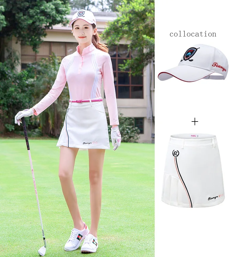 TTYGJ Women Quick Dry Stripe Golf Shirt Ladies Long Sleeve Sunscreen T-shirt Women Stand Collar Golf Tops Autumn Sportswear