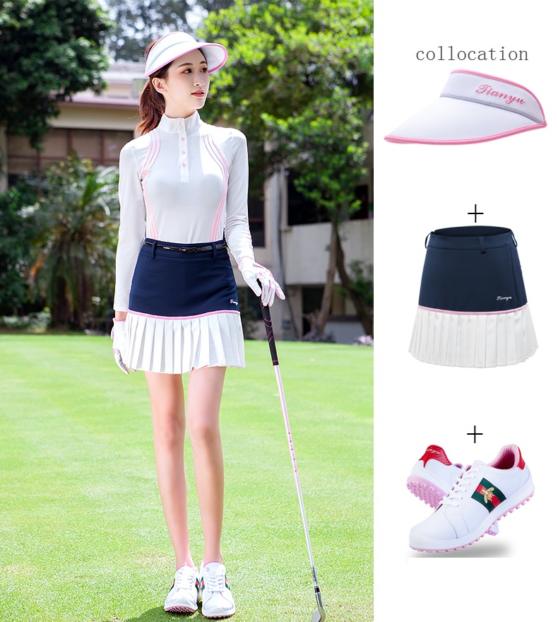 TTYGJ Women Quick Dry Stripe Golf Shirt Ladies Long Sleeve Sunscreen T-shirt Women Stand Collar Golf Tops Autumn Sportswear