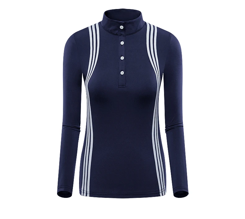 TTYGJ Women Quick Dry Stripe Golf Shirt Ladies Long Sleeve Sunscreen T-shirt Women Stand Collar Golf Tops Autumn Sportswear