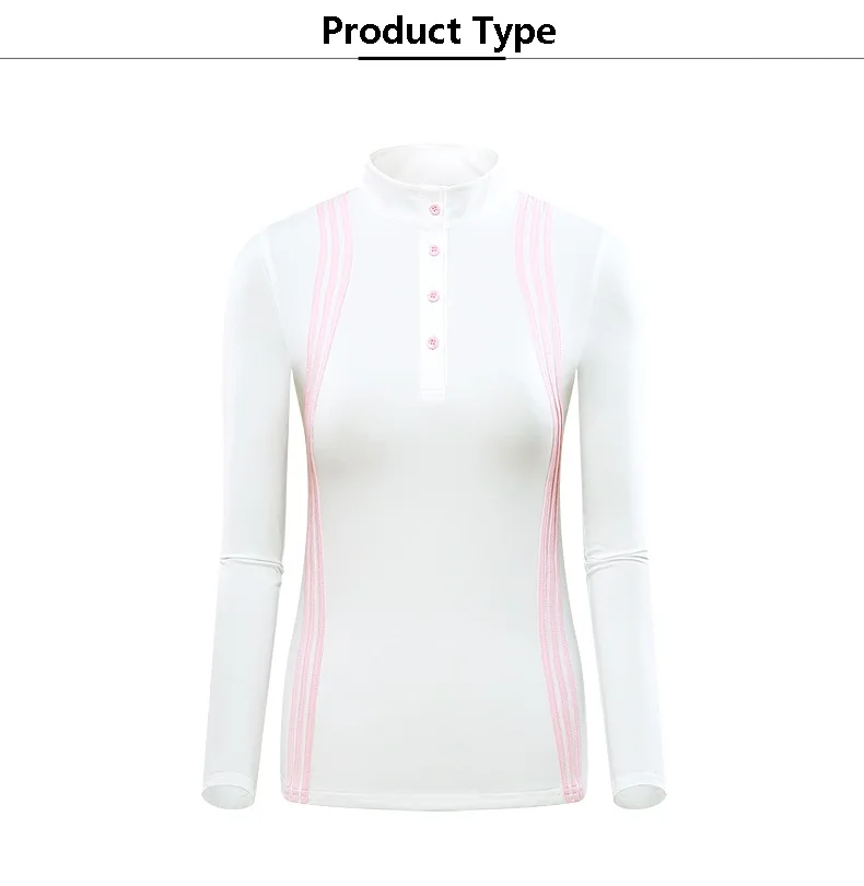 TTYGJ Women Quick Dry Stripe Golf Shirt Ladies Long Sleeve Sunscreen T-shirt Women Stand Collar Golf Tops Autumn Sportswear