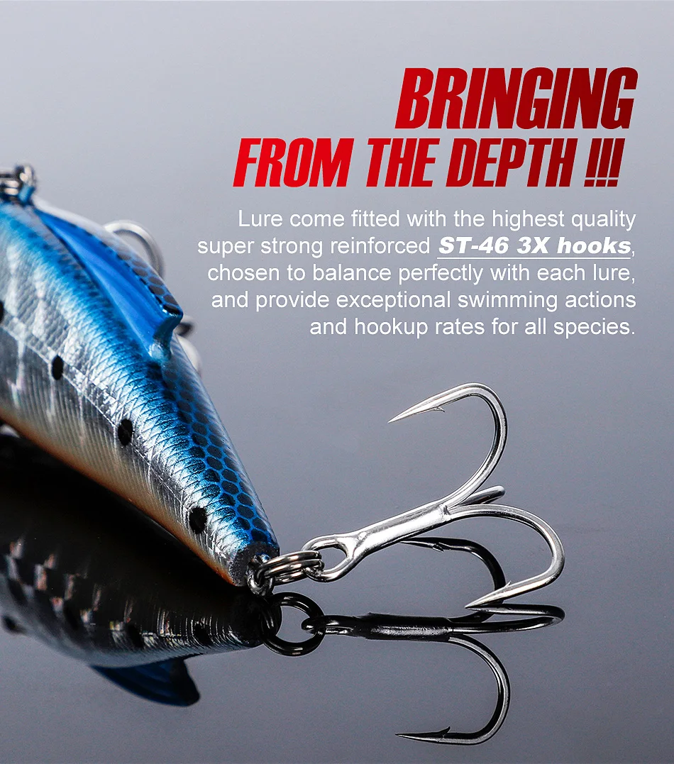 NOEBY 3pcs VIB Vibration Lure 90mm 33g Rattling Sinking Hard Bait Pike Bass Zander Freshwater Saltwater Fishing