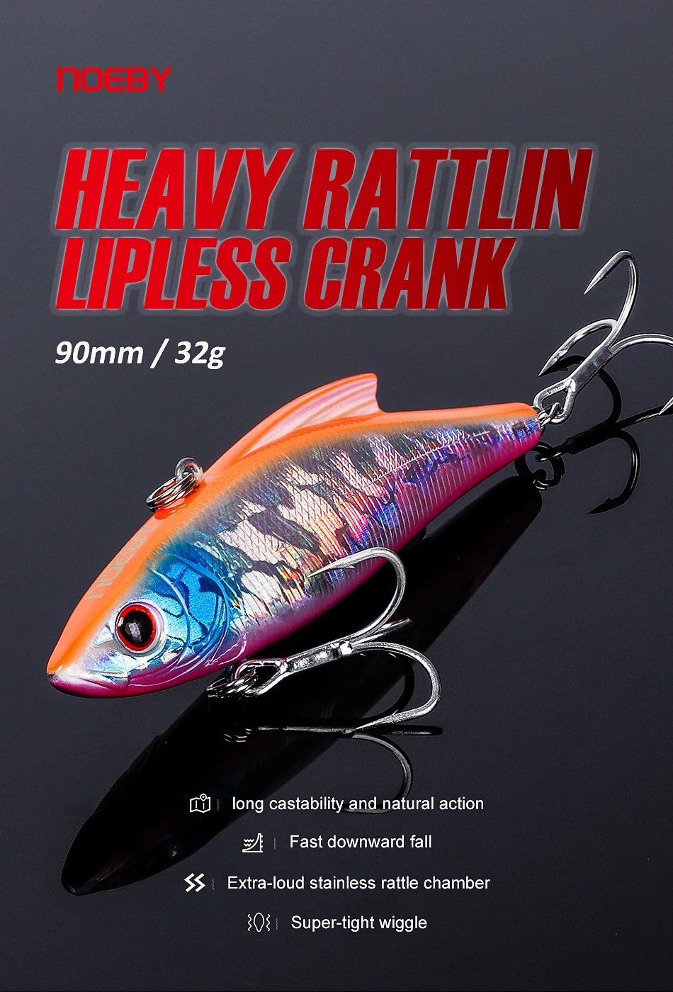 NOEBY 3pcs VIB Vibration Lure 90mm 33g Rattling Sinking Hard Bait Pike Bass Zander Freshwater Saltwater Fishing