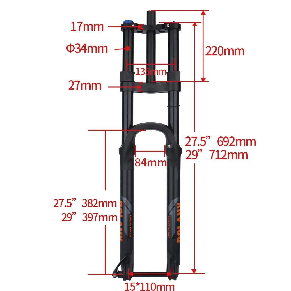 BOLANY Dual-Shoulder Air Fork 27.5/29" MTB 180mm Travel 34mm Stanchion 15*110mm BOOST Thru-Axle A-Post Disc Brake XC/AM/DH