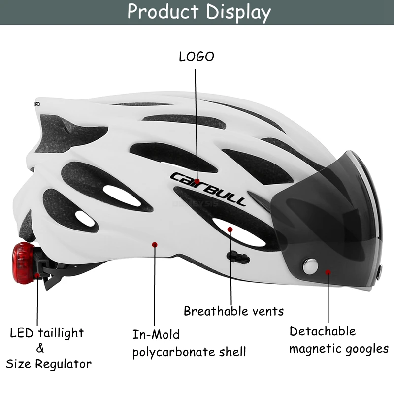 Ultralight Cycling Safety Helmet Outdoor Motorcycle Bicycle Taillight Helmet Removable Lens Visor Mountain Road Bike Helmet