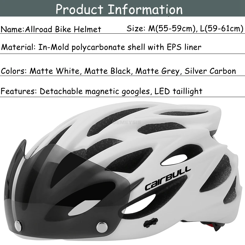 Ultralight Cycling Safety Helmet Outdoor Motorcycle Bicycle Taillight Helmet Removable Lens Visor Mountain Road Bike Helmet