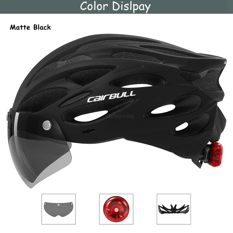 Ultralight Cycling Safety Helmet Outdoor Motorcycle Bicycle Taillight Helmet Removable Lens Visor Mountain Road Bike Helmet