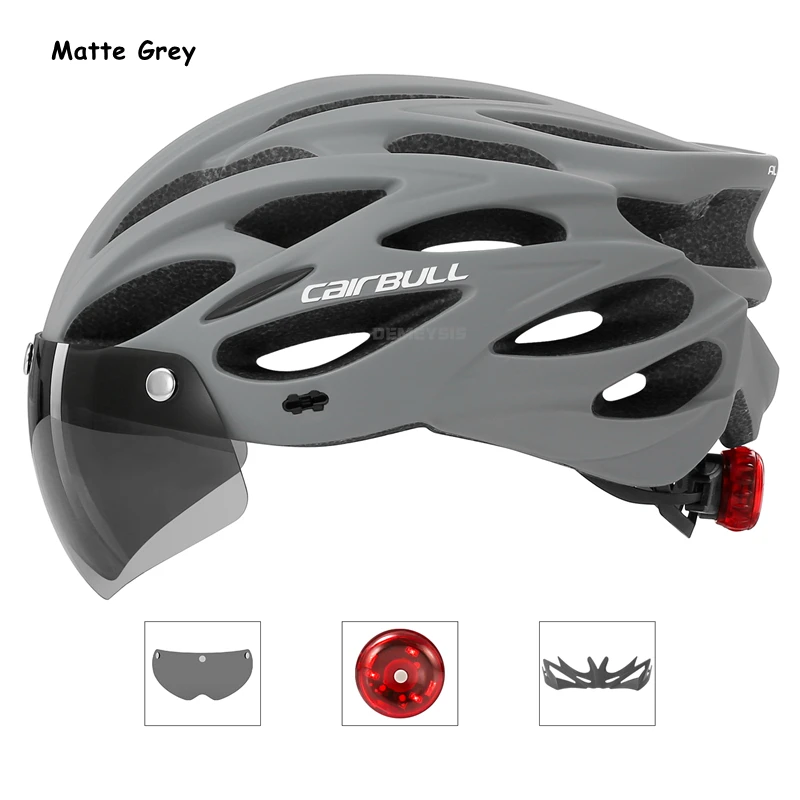 Ultralight Cycling Safety Helmet Outdoor Motorcycle Bicycle Taillight Helmet Removable Lens Visor Mountain Road Bike Helmet