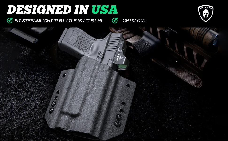Fit: G17/G19/G44 (GEN 1-5)&G23/G32 (Gen 3-4),with Streamlight TLR1/TLR1S/TLR1 HL,OWB Kydex Holster,Tactical Right hand