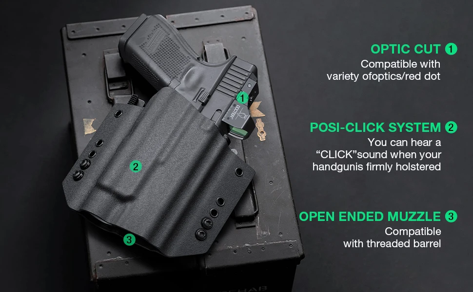 Fit: G17/G19/G44 (GEN 1-5)&G23/G32 (Gen 3-4),with Streamlight TLR1/TLR1S/TLR1 HL,OWB Kydex Holster,Tactical Right hand