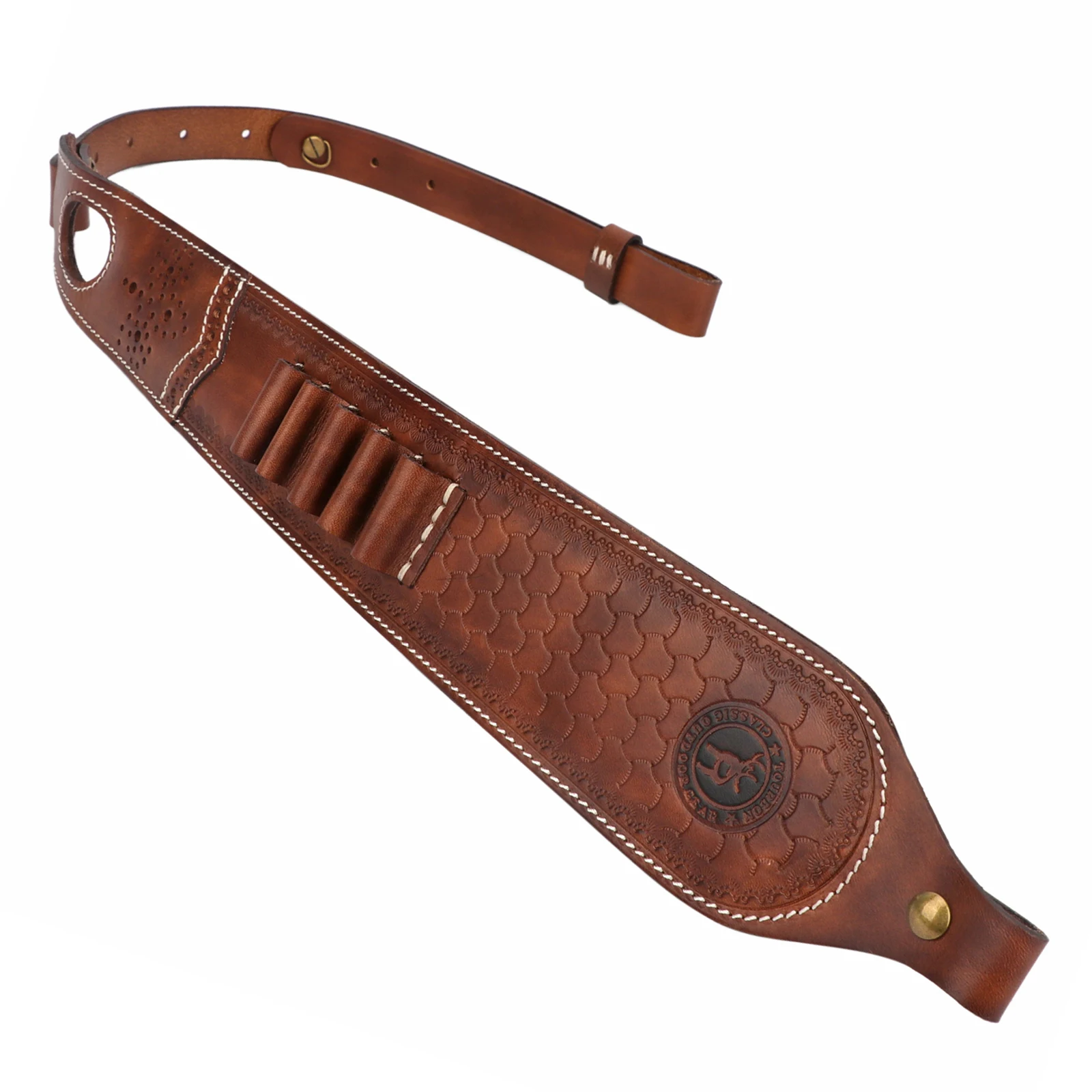 Tourbon Vintage Leather Ammo Holder Rifle Sling Adjustable Gun Shoulder Strap Cartridge Holder with Swivels Hunting Accessories