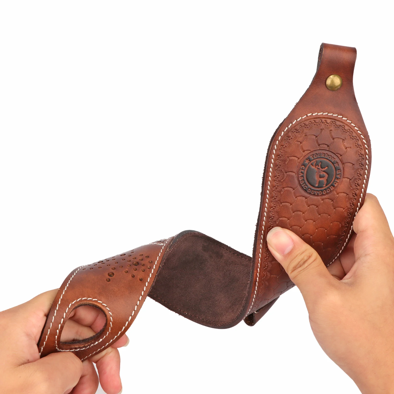 Tourbon Vintage Leather Ammo Holder Rifle Sling Adjustable Gun Shoulder Strap Cartridge Holder with Swivels Hunting Accessories