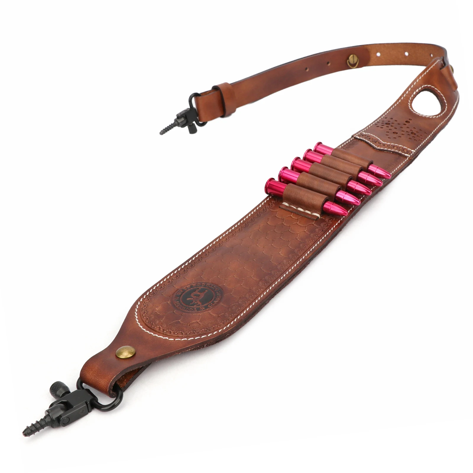 Tourbon Vintage Leather Ammo Holder Rifle Sling Adjustable Gun Shoulder Strap Cartridge Holder with Swivels Hunting Accessories