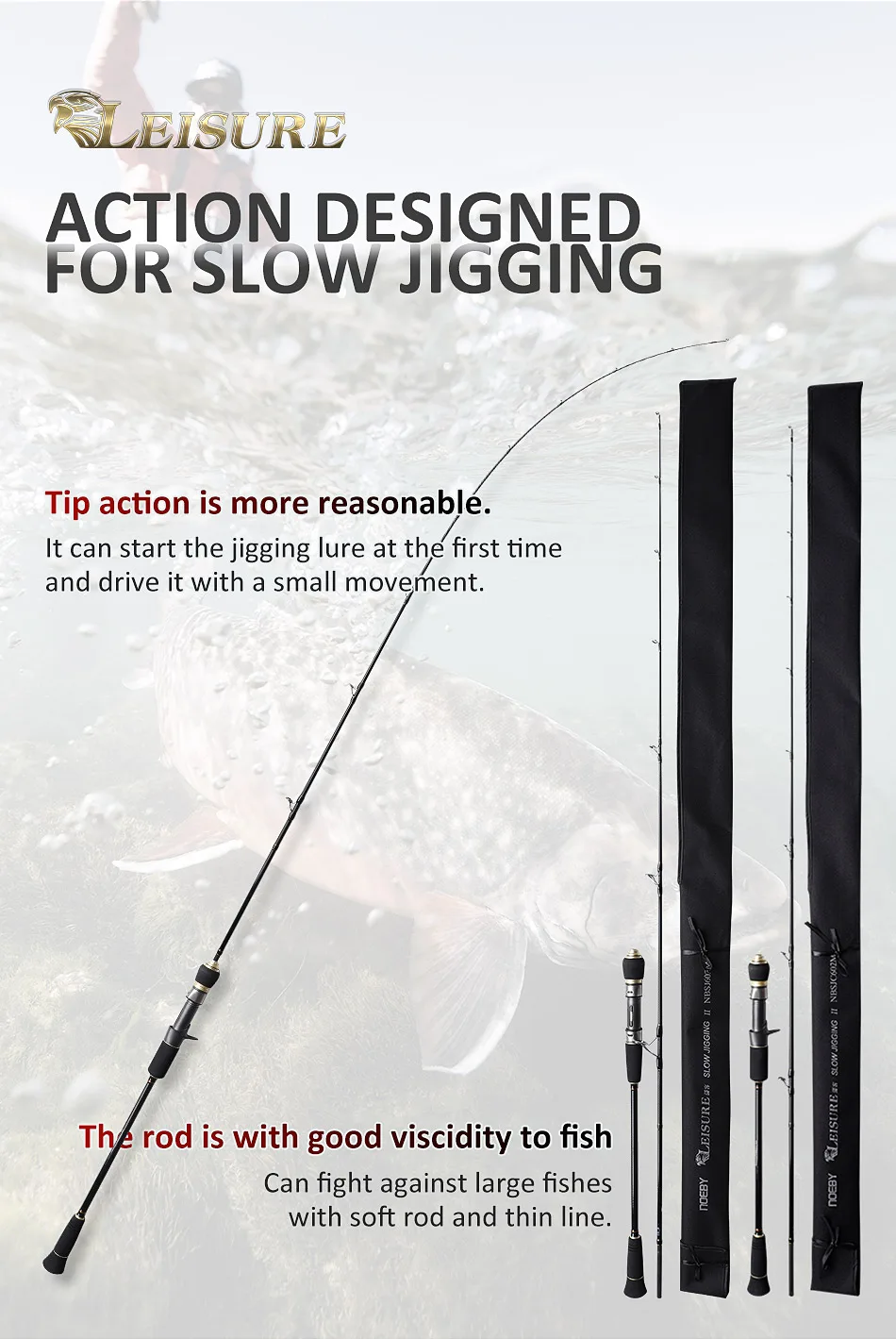 Noeby Full Solid Slow Jigging Fishing Rod 1.83m 1.96m M ML High Sensitivity Spinning Baitcast 2 Section Saltwater Fishing Rods