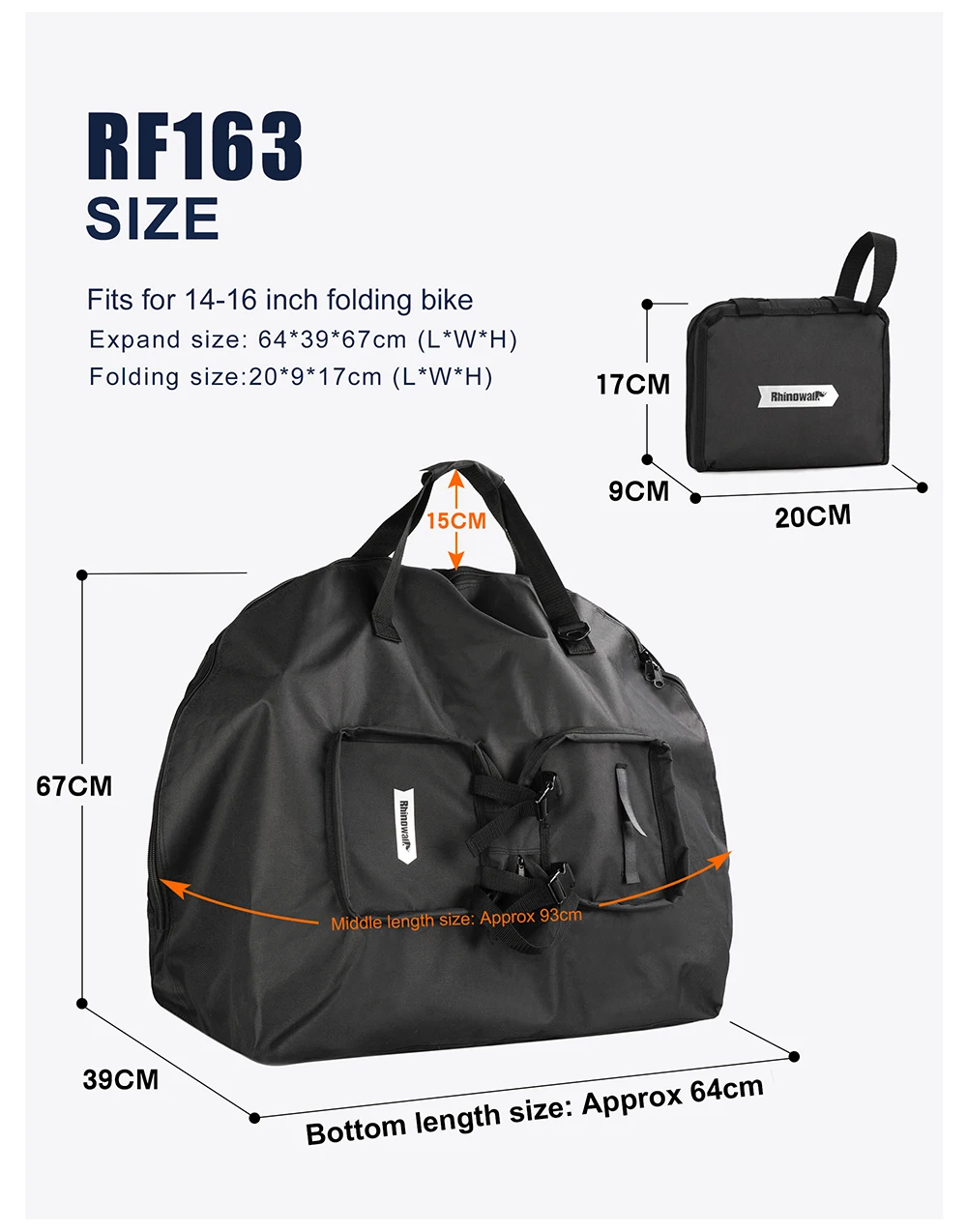 Rhinowalk Folding Bike Carry Bag 14-20 Inch For Brompton 3Sixty Foldable Bike Storage Bag Portable Fold Bicycle Carrying Bag