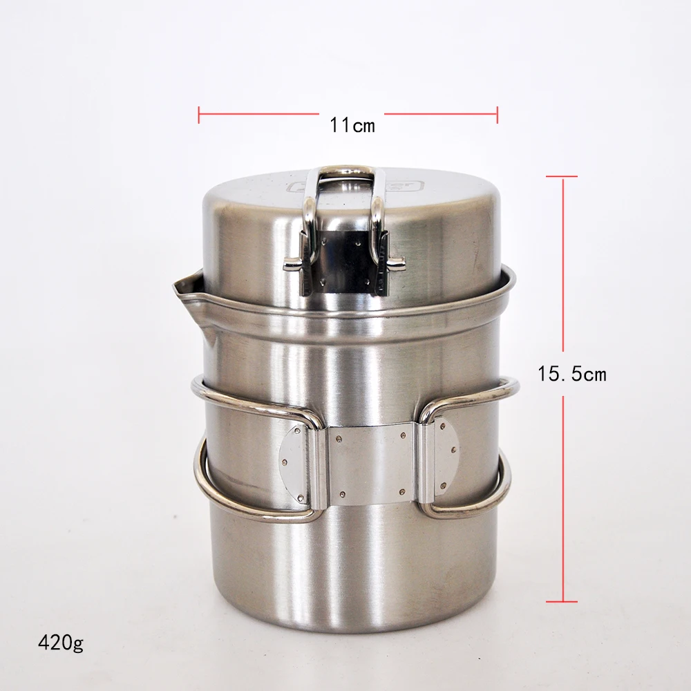IWALKER Outdoor Camping Stainless Steel Pot Set, G43 Storage Pot, Grilling Pan, Complete Camping Cookware