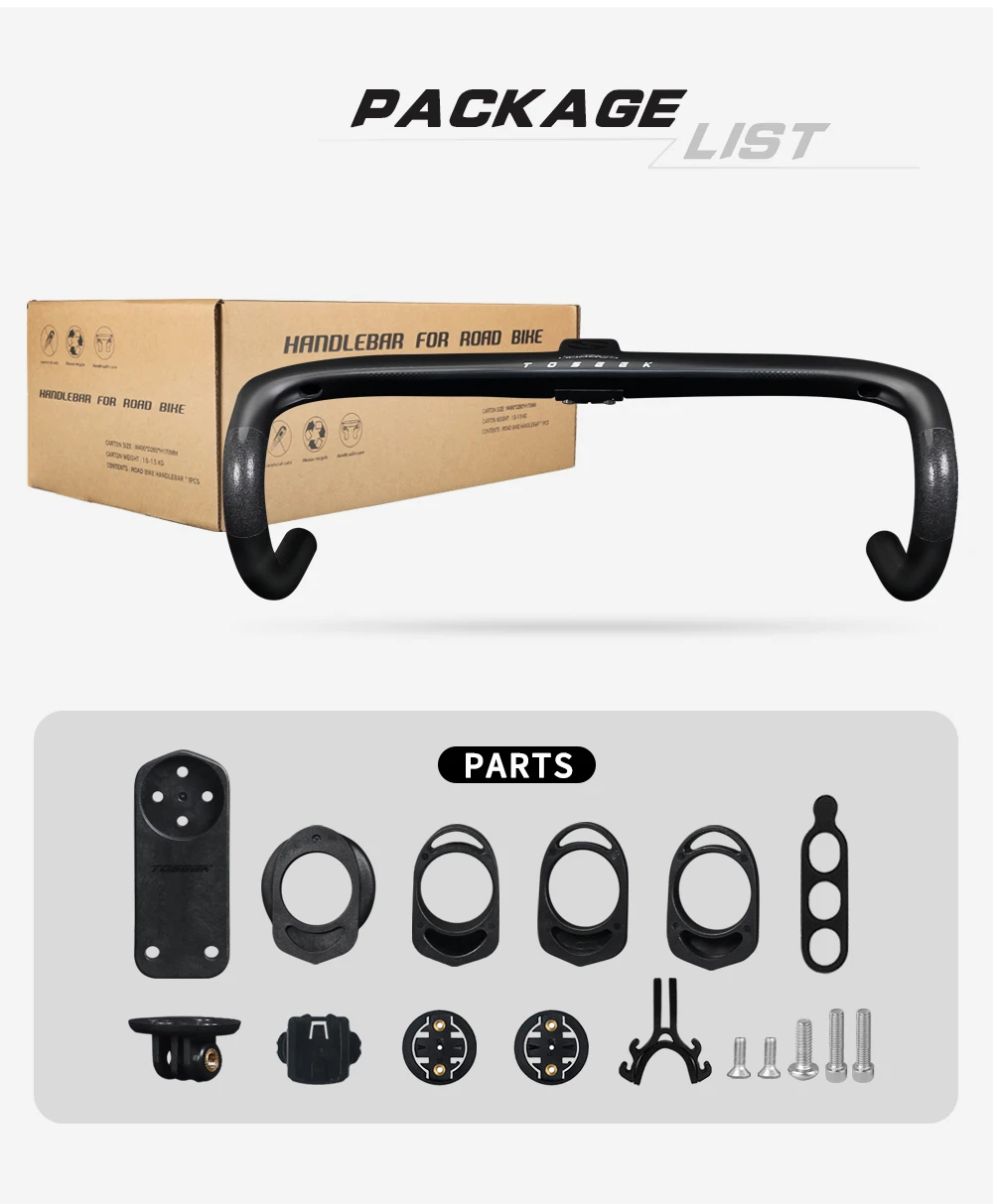 TOSEEK Integrated Handlebar Full Carbon Fiber Road Bike Handlebar 400/420/440mm Ultralight Drop Handle Bar with Bicycle Stem