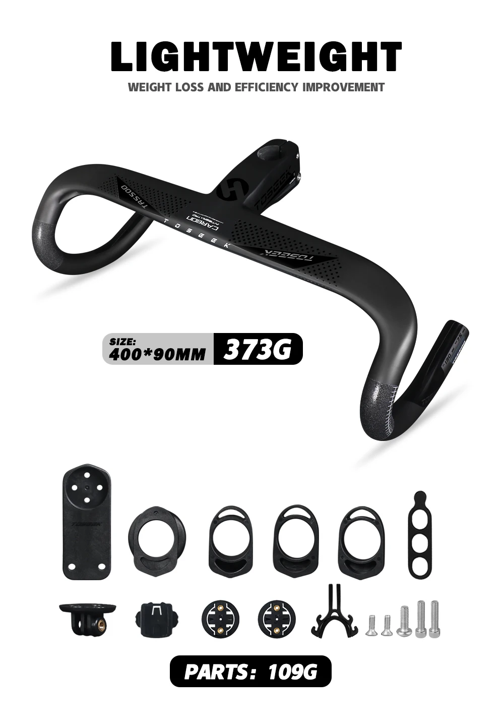 TOSEEK Integrated Handlebar Full Carbon Fiber Road Bike Handlebar 400/420/440mm Ultralight Drop Handle Bar with Bicycle Stem