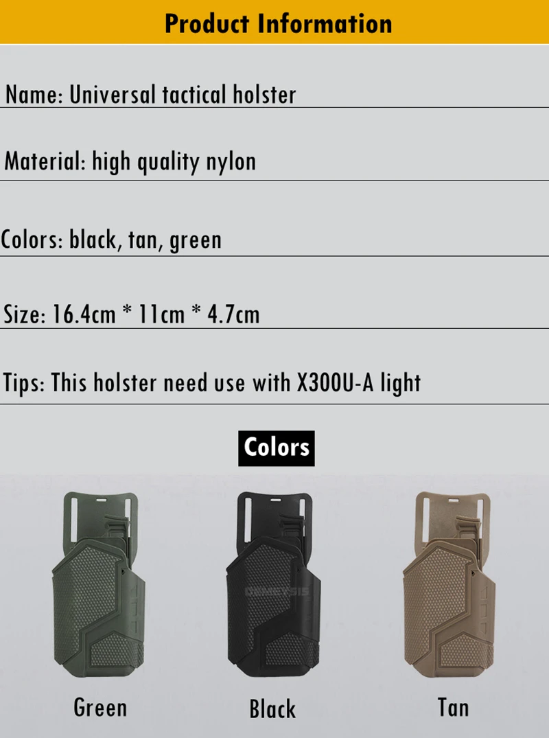 Universal Tactical Pistols Holster X300U-A Flashlight Hunting Waist Gun Carrier for SIG SAUER SPRINGFIELD SMITH WESSON FNH