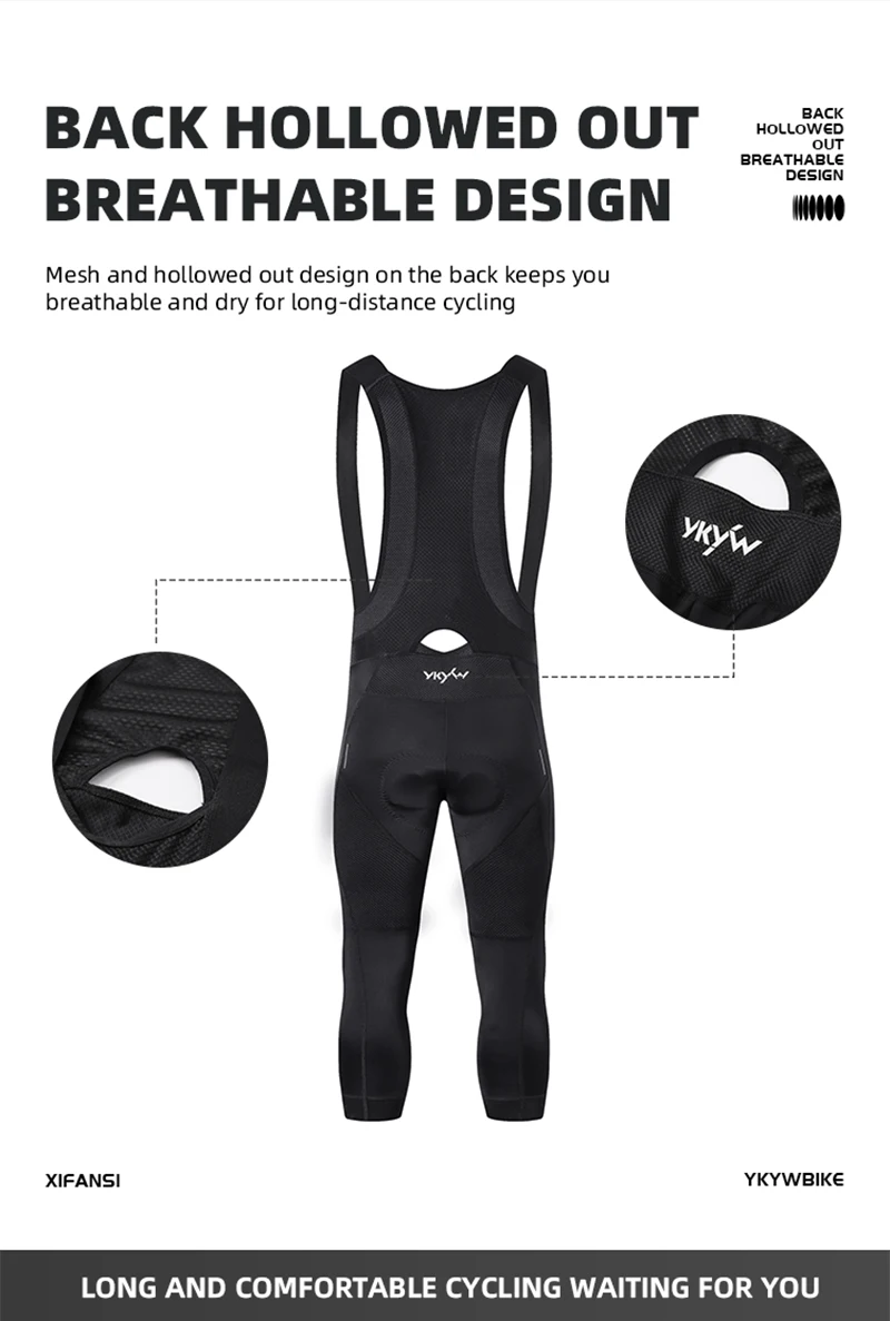 Ykywbike 3/4 Cycling Bib Shorts Men 6 Hours Ride Padded Shorts Pro Road Bicycle Tights Pants Mtb Bib Bike Short