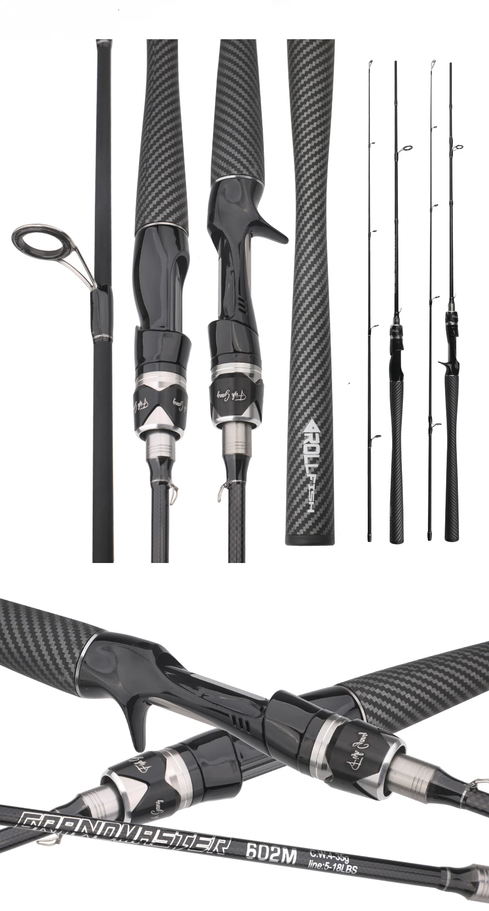 ROLLFISH Power M Spinning Casting Fishing Rods Freshwater Saltwater Carbon Lure Fishing Rod Bass Fishing Fast Action 1.8-2.7M