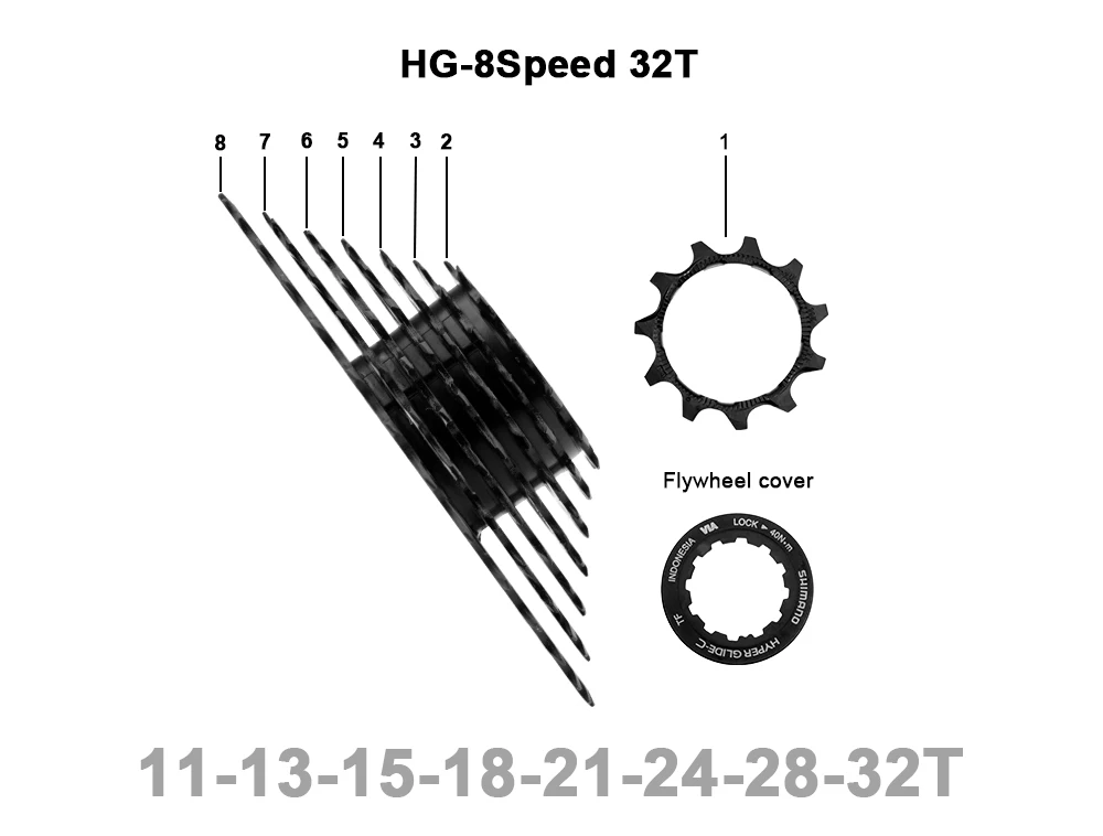 Shimano 8-speed HG cassette CS-HG31-8 32T/34T HG20 mountain bike flywheel 8V K7 suitable for Shimano M310 8S black flywheel