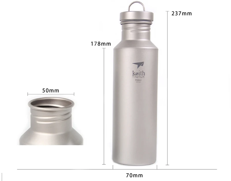 Keith Titanium Sports Bottle Non-toxic Bacteriostatic Flatware Outdoor Camping Hiking Travel Tableware Bottle Single Wall 700ml