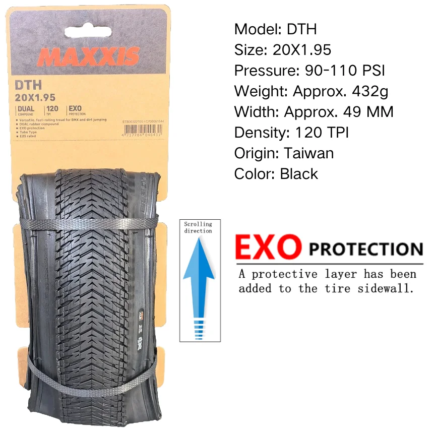 MAXXIS DTH(M147P) 26x2.3 26x2.15 20X1.75 Bicycle Tire MTB Mountain Bikes, EXO Full black and deep skin edge