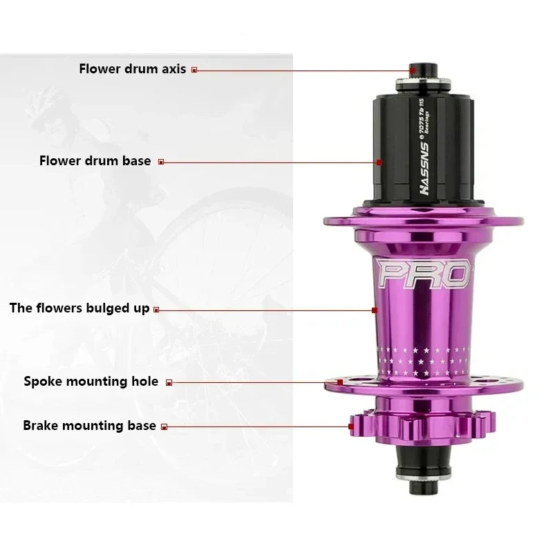 HASSNS Pro 7 36h Rear Hub Bearing 36Holes Freehub MTB Bike 32H Rear Hub for Four Palin 7-12Speed Noisy Cube Bicycle 6 Pawl Hubs