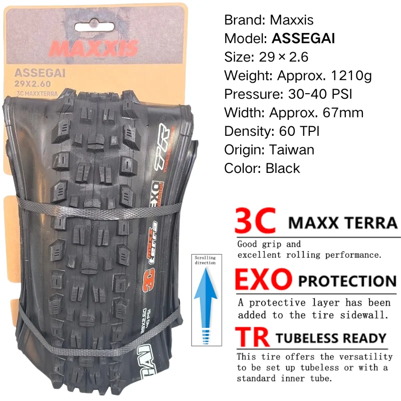 Maxxis ASSEGAI 27.5 29X2.5 Inch Downhill Folding Vacuum Puncture-proof Is Maxxis's Highest Strength Quick Drop Tire
