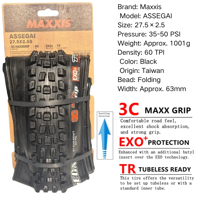 Maxxis ASSEGAI 27.5 29X2.5 Inch Downhill Folding Vacuum Puncture-proof Is Maxxis's Highest Strength Quick Drop Tire