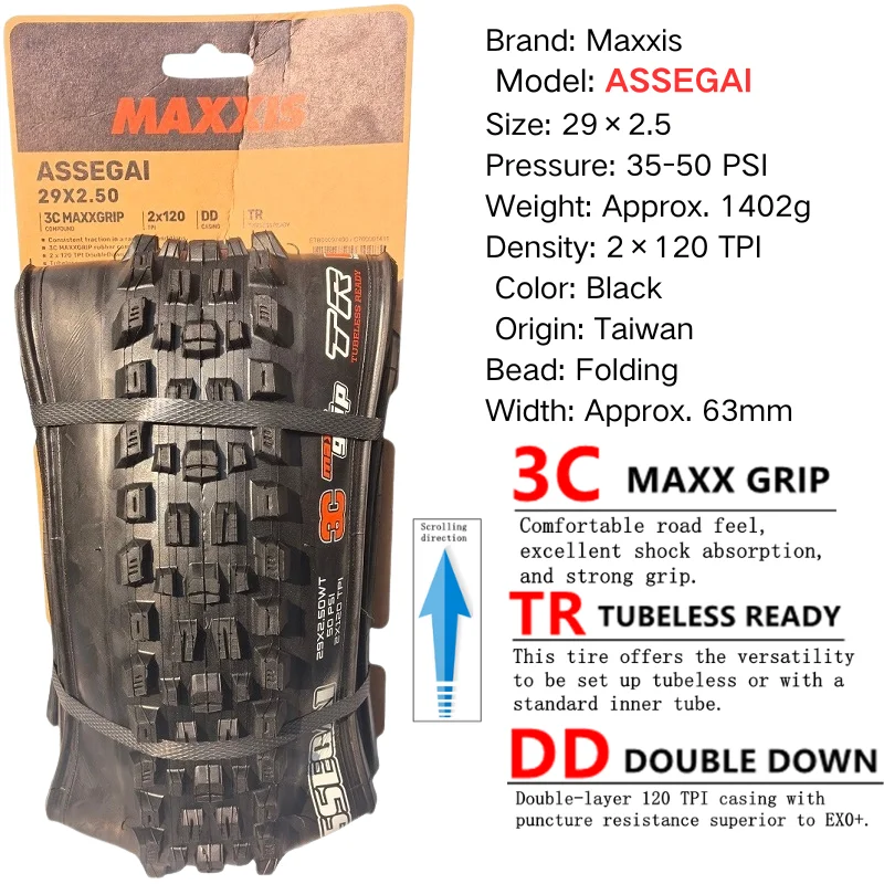 Maxxis ASSEGAI 27.5 29X2.5 Inch Downhill Folding Vacuum Puncture-proof Is Maxxis's Highest Strength Quick Drop Tire