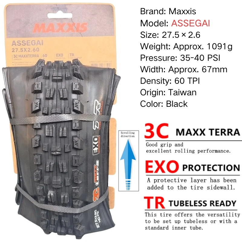 Maxxis ASSEGAI 27.5 29X2.5 Inch Downhill Folding Vacuum Puncture-proof Is Maxxis's Highest Strength Quick Drop Tire