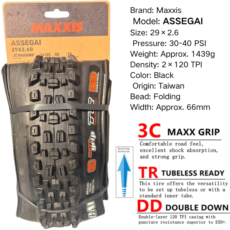 Maxxis ASSEGAI 27.5 29X2.5 Inch Downhill Folding Vacuum Puncture-proof Is Maxxis's Highest Strength Quick Drop Tire