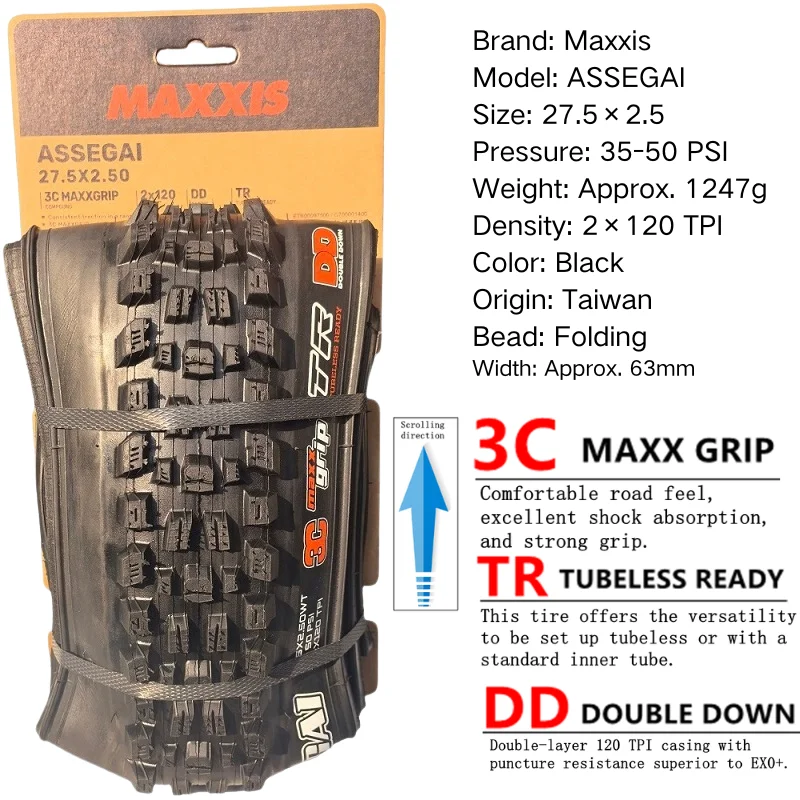 Maxxis ASSEGAI 27.5 29X2.5 Inch Downhill Folding Vacuum Puncture-proof Is Maxxis's Highest Strength Quick Drop Tire