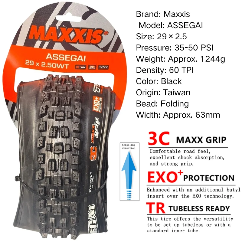 Maxxis ASSEGAI 27.5 29X2.5 Inch Downhill Folding Vacuum Puncture-proof Is Maxxis's Highest Strength Quick Drop Tire