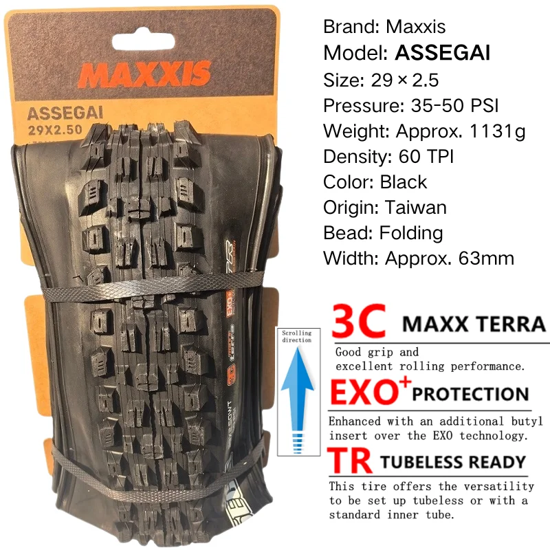 Maxxis ASSEGAI 27.5 29X2.5 Inch Downhill Folding Vacuum Puncture-proof Is Maxxis's Highest Strength Quick Drop Tire