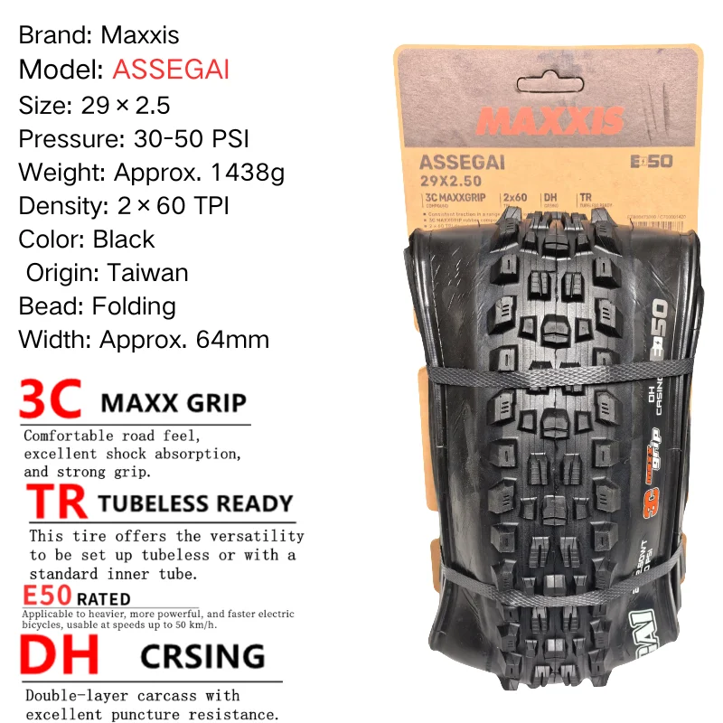 Maxxis ASSEGAI 27.5 29X2.5 Inch Downhill Folding Vacuum Puncture-proof Is Maxxis's Highest Strength Quick Drop Tire