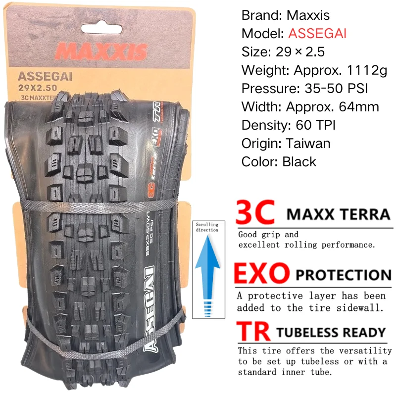 Maxxis ASSEGAI 27.5 29X2.5 Inch Downhill Folding Vacuum Puncture-proof Is Maxxis's Highest Strength Quick Drop Tire